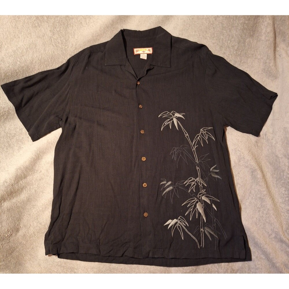 CARIBBEAN JOE Hawaiian Shirt Mens L  Black Gray Tropical Vintage Summer